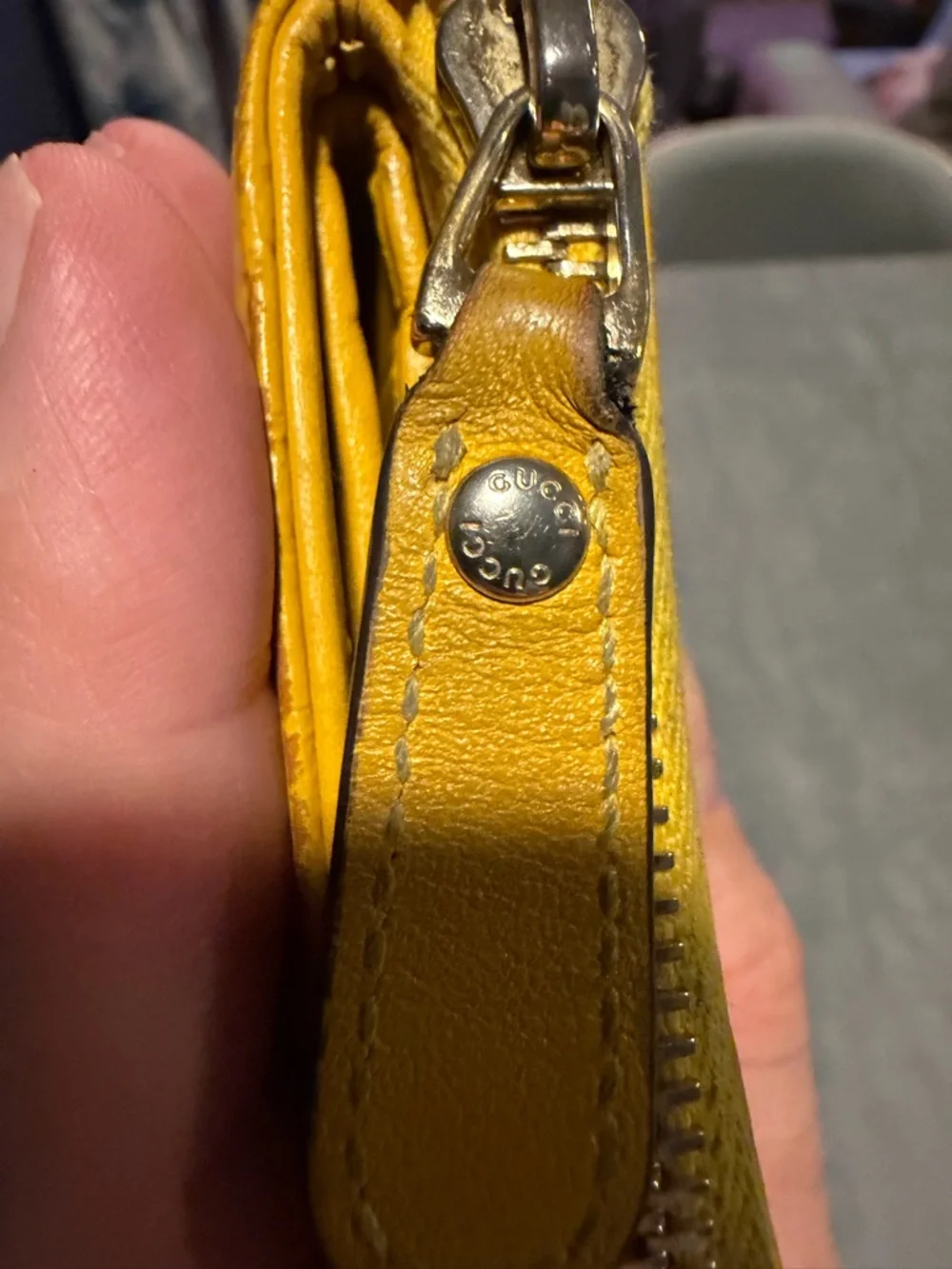 Gucci Made in Italy Embossed GG Zip Around Wallet in Mustard Yellow Leather - Picture 11 of 13